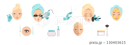 Cosmetology with Woman Face Have Skin Procedure Vector Set Cosmetology with Woman Face Have Skin Procedure Vector Set 130403615