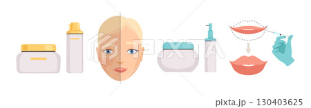 Cosmetology with Woman Face Have Skin Procedure Vector Set 130403625