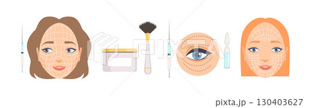 Cosmetology with Woman Face Have Skin Procedure Vector Set Cosmetology with Woman Face Have Skin Procedure Vector Set 130403627