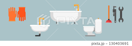 Plumbing Equipment and Fixture Different Object Vector Set 130403691