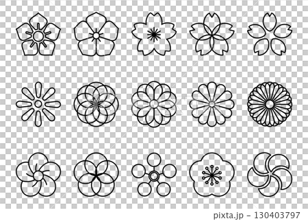 Traditional Japanese floral icon set 130403797