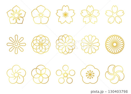 伝統的な柄の日本の花のアイコンセット 130403798
