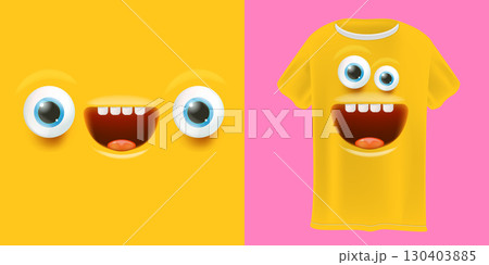 Funny monster character vector illustration, cartoon yellow creature, silly face with big googly eyes and tongue out, creative design for t-shirts, sticker and label, fun graphic art for kids projects Funny monster character vector illustration, cartoon yellow creature, silly face with big googly eyes and tongue out, creative design for t-shirts, sticker and label, fun graphic art for kids projects 130403885