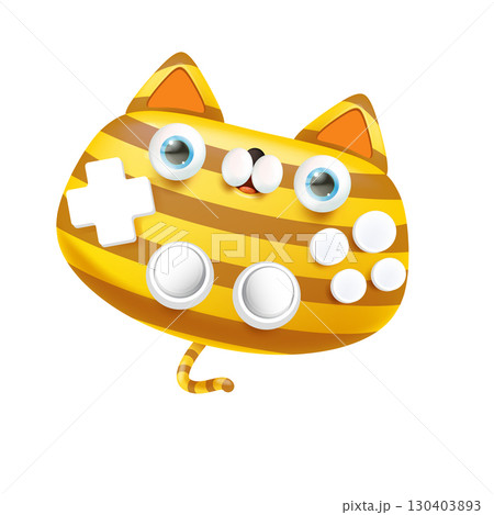 Cute cat gamepad cartoon character with kitty face isolated on white background vector illustration, animal game controller character with eyes and mouth, fun creative design for gamers, stickers Cute cat gamepad cartoon character with kitty face isolated on white background vector illustration, animal game controller character with eyes and mouth, fun creative design for gamers, stickers 130403893