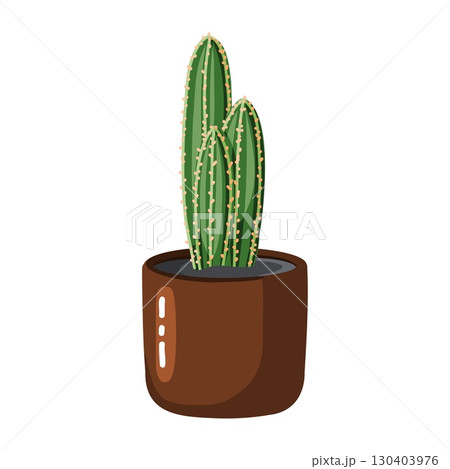 Tall Cactus Plant in a Brown Pot 130403976