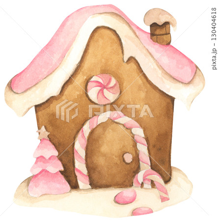 Watercolor Illustration of a Gingerbread House Watercolor Illustration of a Gingerbread House 130404618
