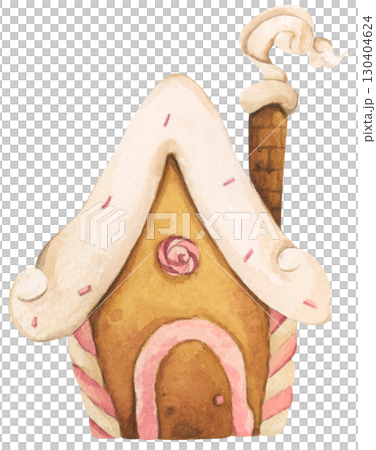 Watercolor Illustration of a Gingerbread House 130404624