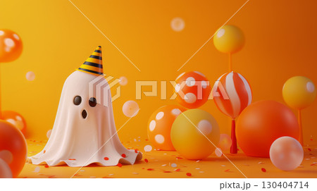 Cute Ghost with Halloween Hat 130404714