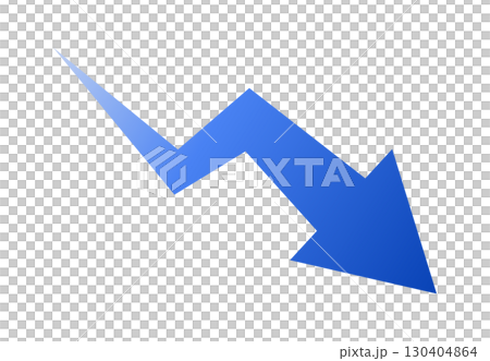 青いグラデーションの ジグザグ型の下降矢印　ベクターイラスト素材　単品 130404864