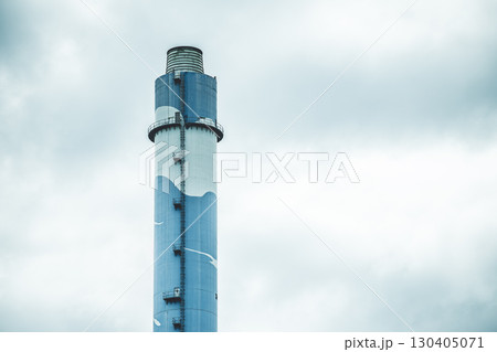 large industry chimney, hot gas pipe releases against cloudy sky background large industry chimney, hot gas pipe releases against cloudy sky background 130405071