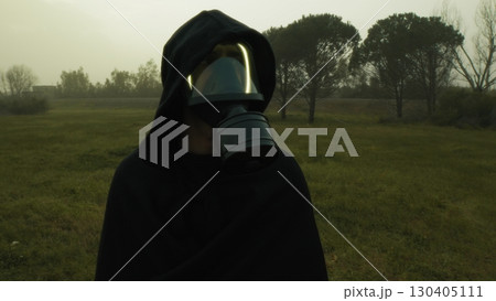 Man In Radiation Mask Observes Post Apocalyptic Environment 130405111