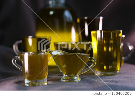 different types of oils olive sunflower corn Vegetable fats. Set of different oils and ingredients isolated on white different types of oils olive sunflower corn Vegetable fats. Set of different oils and ingredients isolated on white 130405209