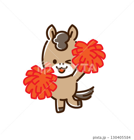 ポンポンを持って笑顔で応援する馬 130405584