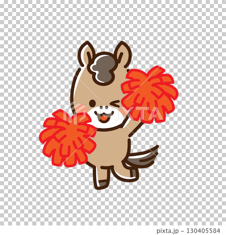 ポンポンを持って笑顔で応援する馬 130405584