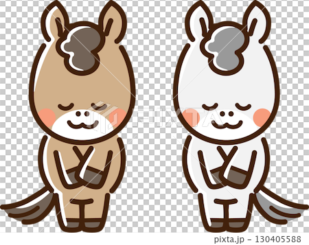 兩匹微笑著鞠躬的馬 130405588