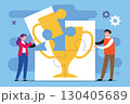 Teamwork Puzzle Building Success Trophy Vector Illustration 130405689