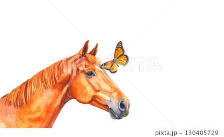 Brown horse head portrait with mane isolated on white background Brown horse head portrait with mane isolated on white background 130405729