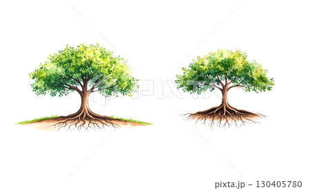 Light green tree growing in soil and grass isolated on white background 130405780