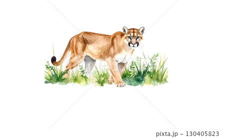 Cute little tiger on green grass isolated on white background Cute little tiger on green grass isolated on white background 130405823