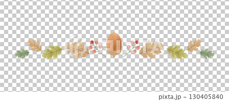 水彩風のどんぐりと葉っぱ・赤い実のフレーム｜秋素材 130405840