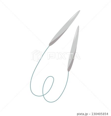 Knitting needles with buckle loop for handmade crafts, sewing, weaving, textile, hobby. Flat vector illustration isolated on white background. 130405854