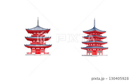 Traditional Chinese temple architecture isolated on white background. 130405928