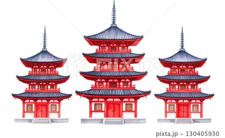 Traditional Chinese temple architecture isolated on white background. 130405930