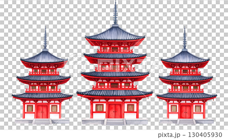 Traditional Chinese temple architecture isolated on white background. 130405930