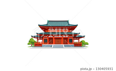 Traditional Chinese temple architecture isolated on white background. 130405931