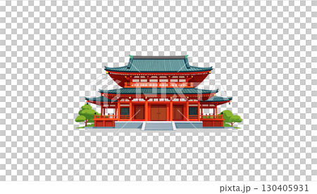 Traditional Chinese temple architecture isolated on white background. 130405931