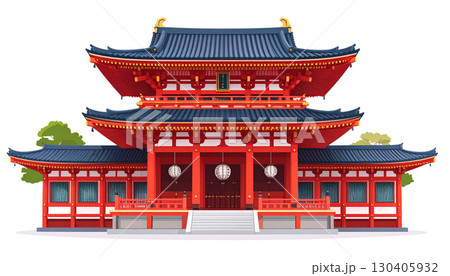 Traditional Chinese temple architecture isolated on white background. 130405932