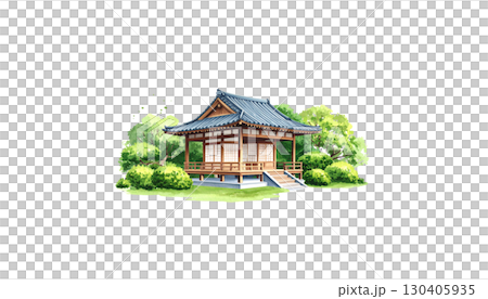 Traditional Chinese temple architecture isolated on white background. 130405935