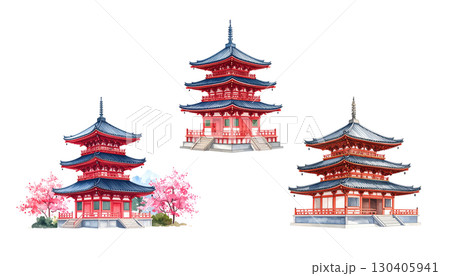 Traditional Chinese temple architecture isolated on white background. 130405941