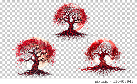 Beautiful red Christmas tree with flowers isolated on white 130405943