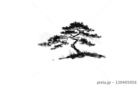 Illustration of a black silhouette of a branch with leaves isolated on a white background. 130405958