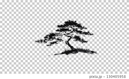Illustration of a black silhouette of a branch with leaves isolated on a white background. 130405958
