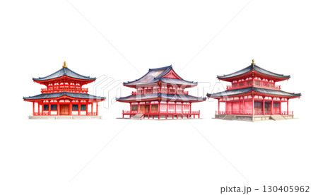 Traditional Chinese temple roof architecture, symbol of culture, isolated on white background. 130405962