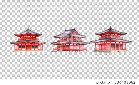 Traditional Chinese temple roof architecture, symbol of culture, isolated on white background. 130405962