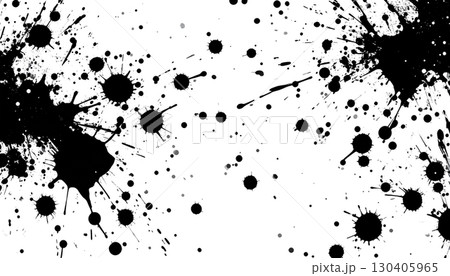 Abstract grunge background with black ink stains, paint splatters and isolated texture on white background 130405965
