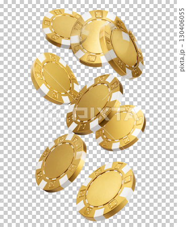 Colorful shiny casino poker chips and game buttons on white background. 130406055