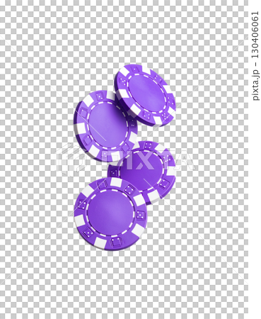 Colorful shiny casino poker chips and game buttons on white background. 130406061