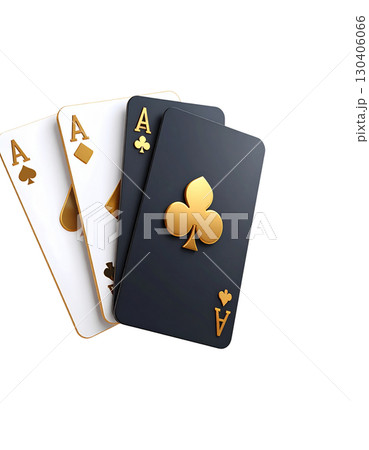 Poker cards and winning chips, including the Ace of Spades, on a white background. 130406066