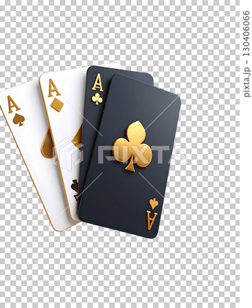 Poker cards and winning chips, including the Ace of Spades, on a white background. 130406066