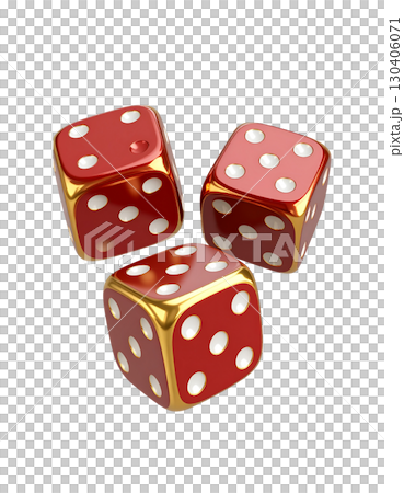 Golden and red and white dice, casino dice isolated on white background for game of luck and fortune. 130406071