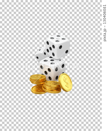 Golden and red and white dice, casino dice isolated on white background for game of luck and fortune. 130406081