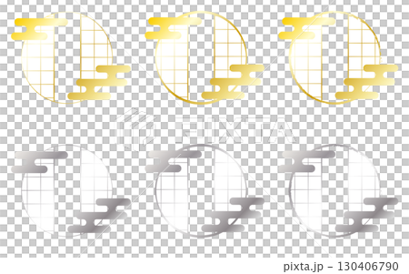 Japanese-style cloud-patterned shoji screen frame. Gold and silver set. (Japanese-style window frame) 130406790