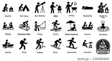 アウトドア・レジャーのアイコンセット、Outdoor Leisure Icon Set アウトドア・レジャーのアイコンセット、Outdoor Leisure Icon Set 130406860