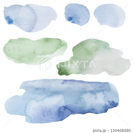Watercolor light green and blue spots, single hand painted Abstract element for wedding and party design 130406880