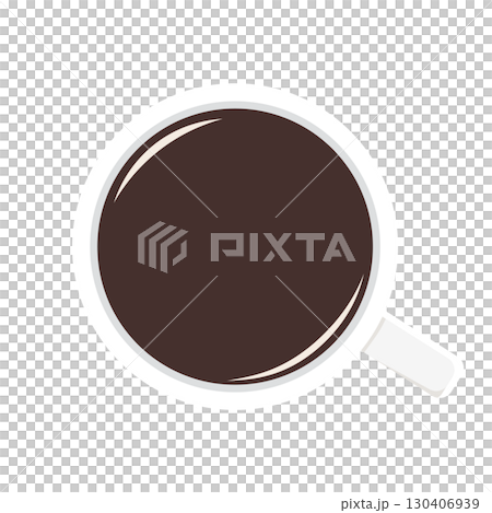 Coffee cup overhead illustration, simple circle frame, dark brown, black chocolate color, vector png transparent 130406939