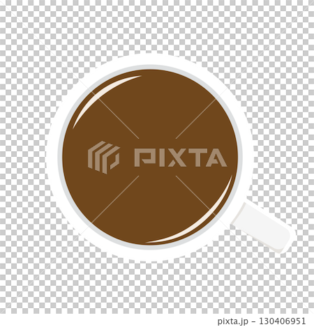 Coffee cup aerial view illustration, simple circle frame, brown, vector png transparent background 130406951